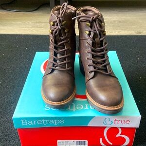 Never used womens brown zip up combat bootie with chunky heel.